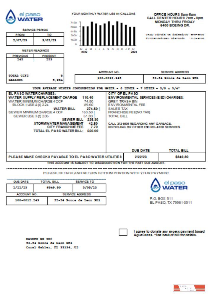 Texas El Paso Water utility business bill, SCR PSD template
